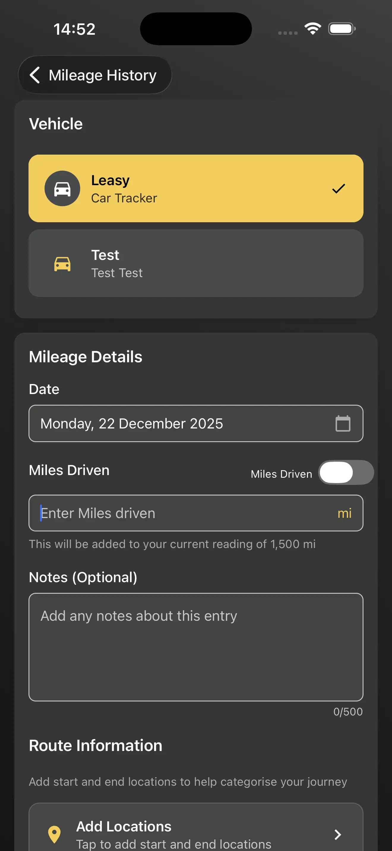 Manual Mileage Logging